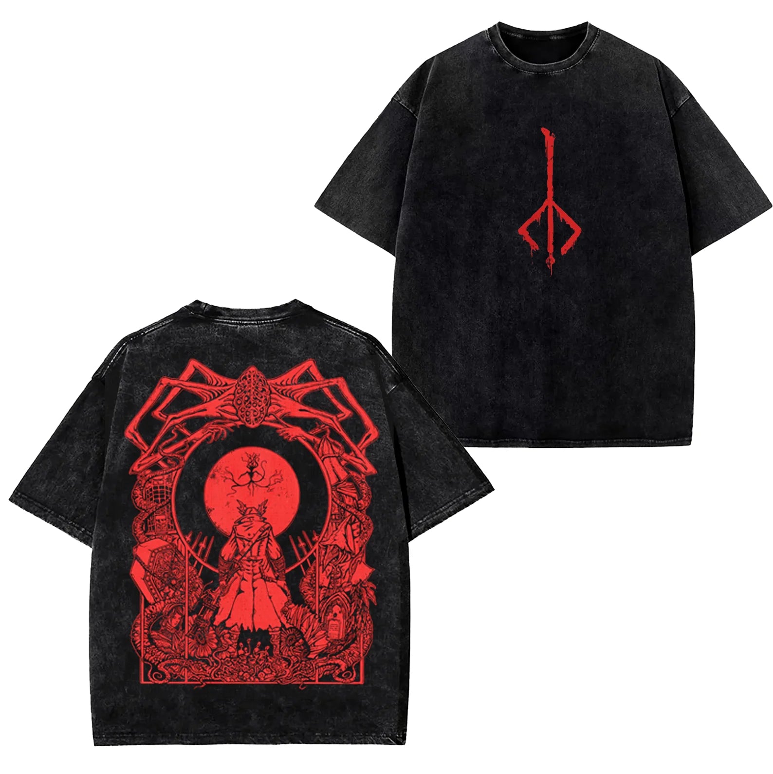 Retro Game Print Washed Tee – American Street Hip-Hop Oversized
