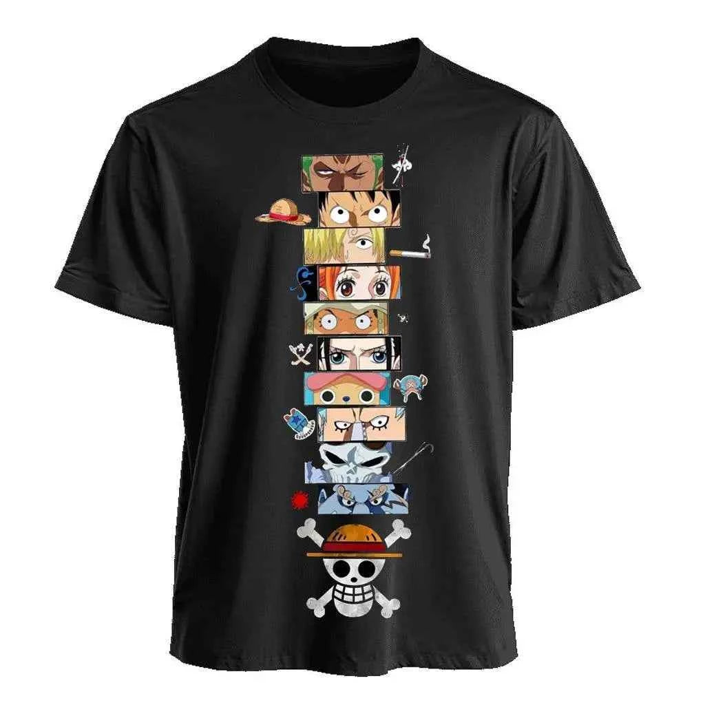 One Piece Graphic Tee – Luffy, Zoro & Ace Harajuku Print