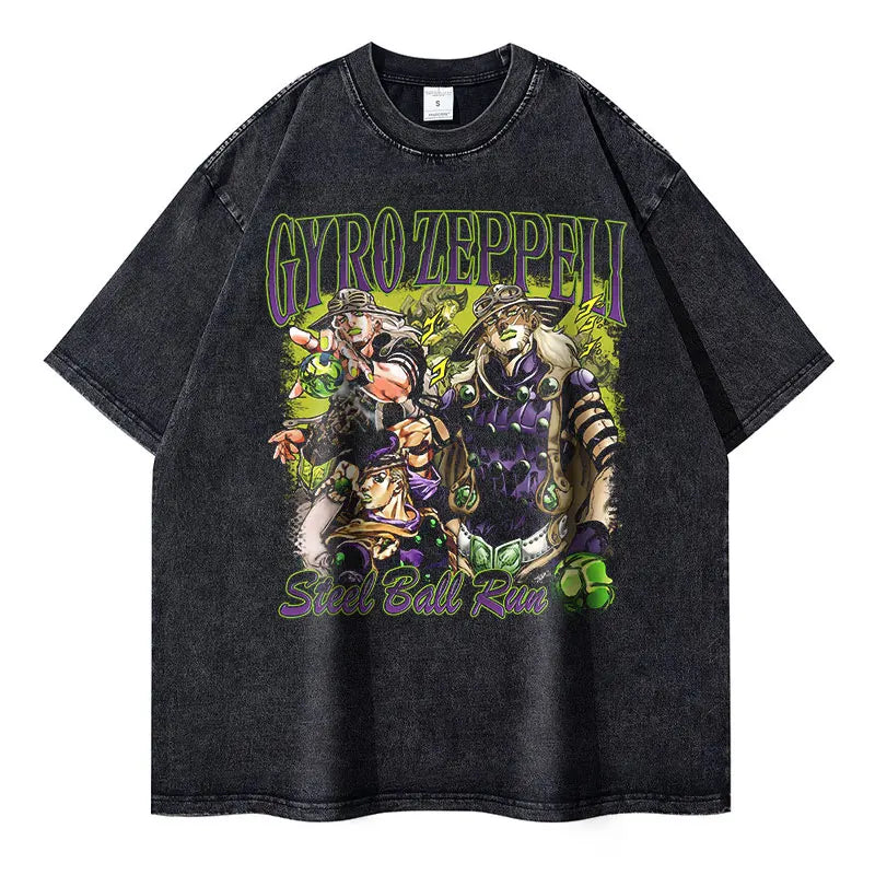 JoJo Steel Ball Run — Gyro Zeppeli Vintage Washed Streetwear Tee - Neon Districts