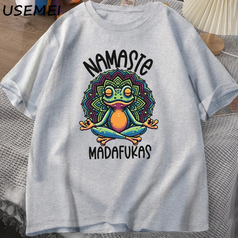 Frog Namaste — Cottagecore Yoga Positive Meme Graphic Tee - Neon Districts
