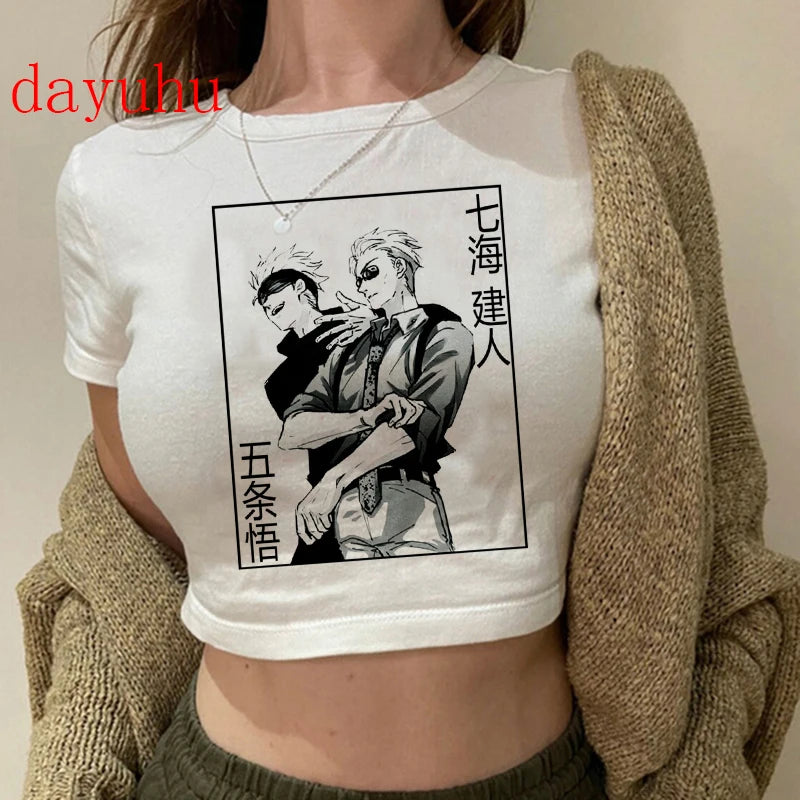 Jujutsu Kaisen Hip-Hop Crop Top – Y2K Gojo & Itadori Tee