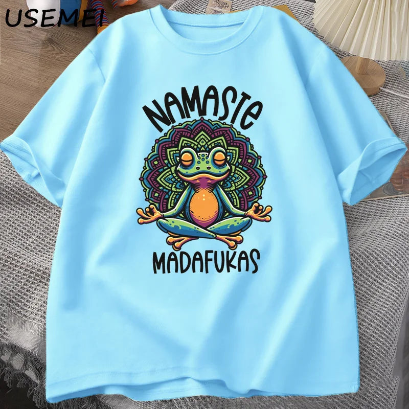 Frog Namaste — Cottagecore Yoga Positive Meme Graphic Tee - Neon Districts