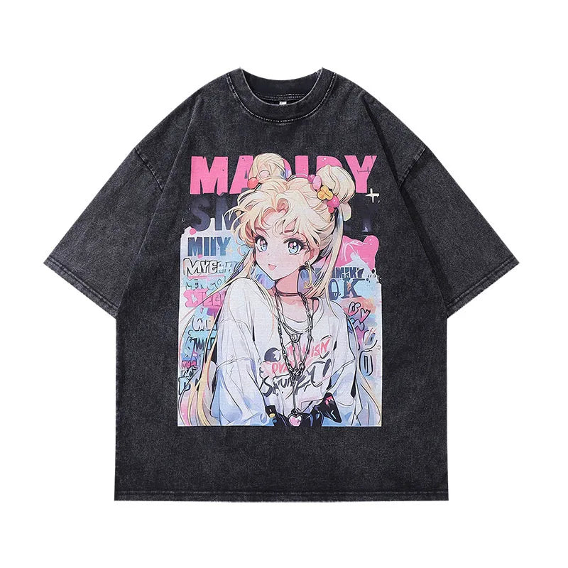 Sailor Moon — Vintage Washed Harajuku Oversized Tee - Neon Districts