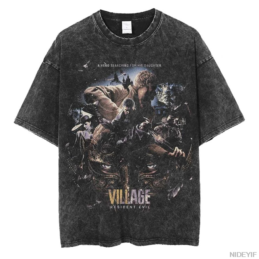 Resident Evil Leon Kennedy Vintage Oversized Tee – Biohazard Print