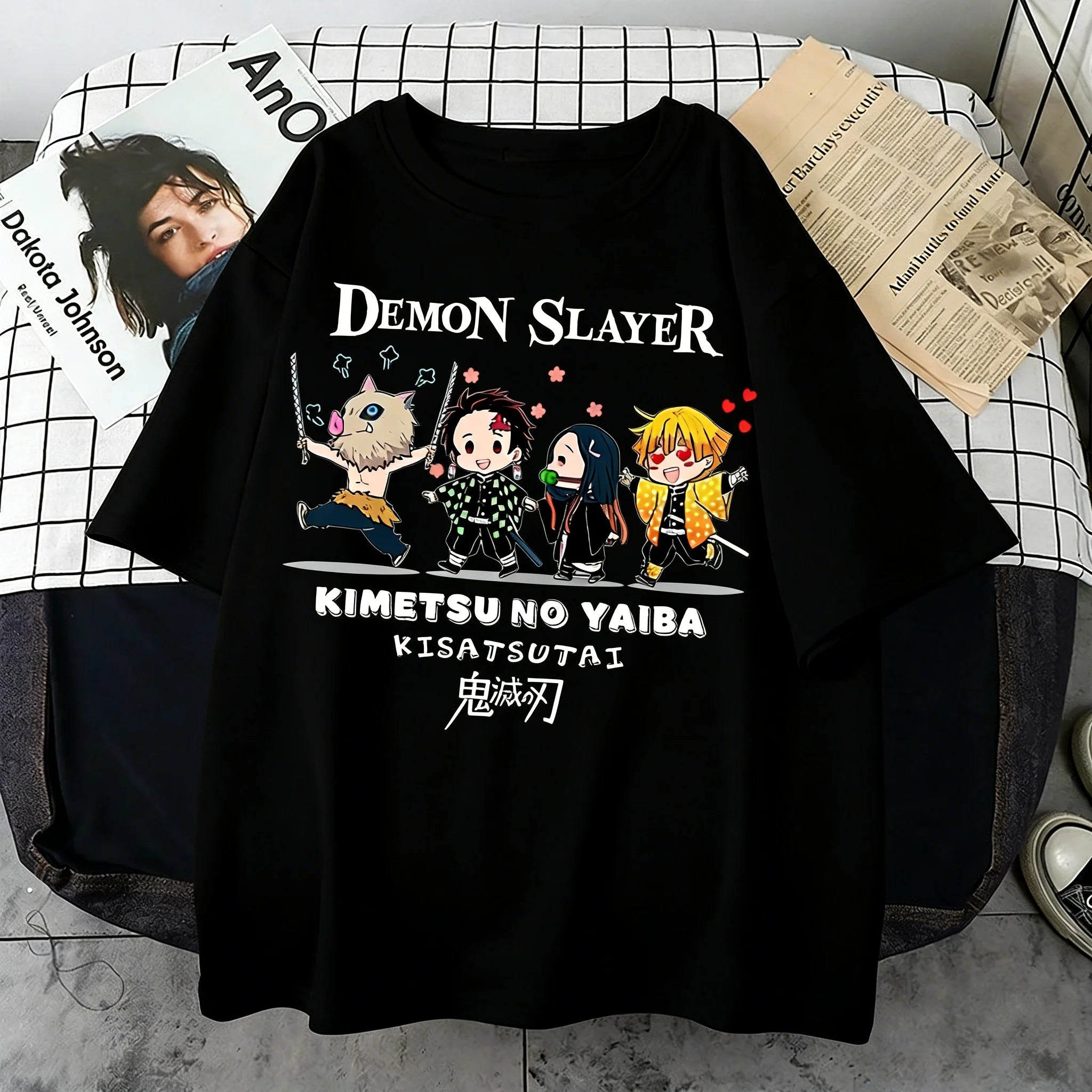 Plus Size Demon Slayer Summer Anime Printed Men, Women T-shirt Casual Parent Child Top Fashion Street Wear Harajuku Style Y2K - Neon Districts