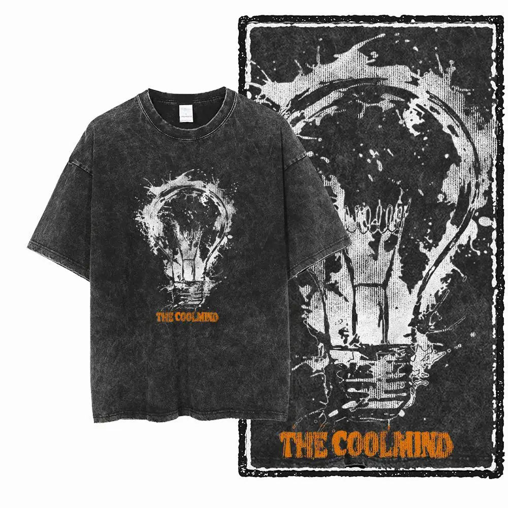 G12 Acid Washed Black Streetwear Tee – Oversized Vintage O-Neck