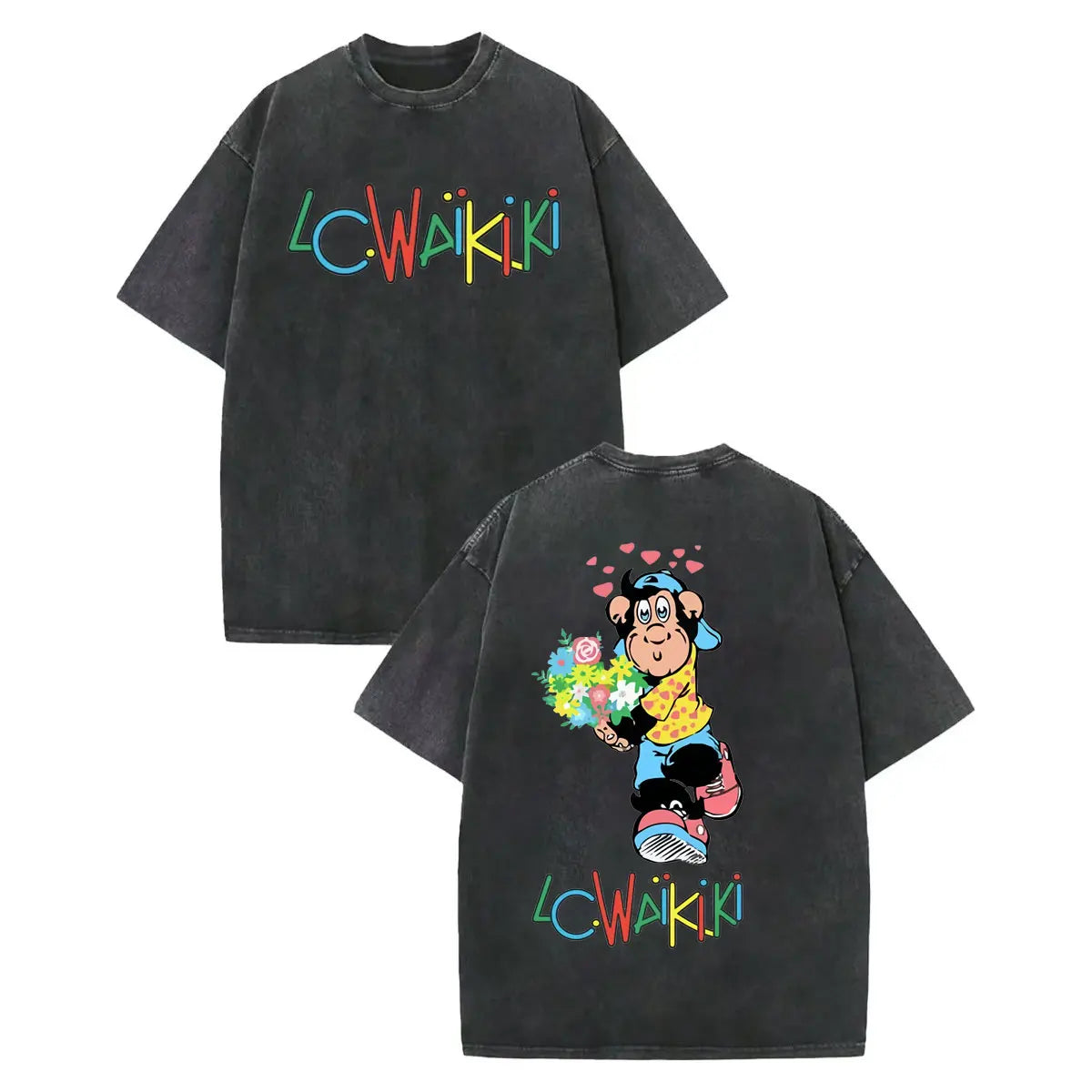 LC Waikiki Monkey — Vintage Washed Y2K Summer Graphic Tee - Neon Districts