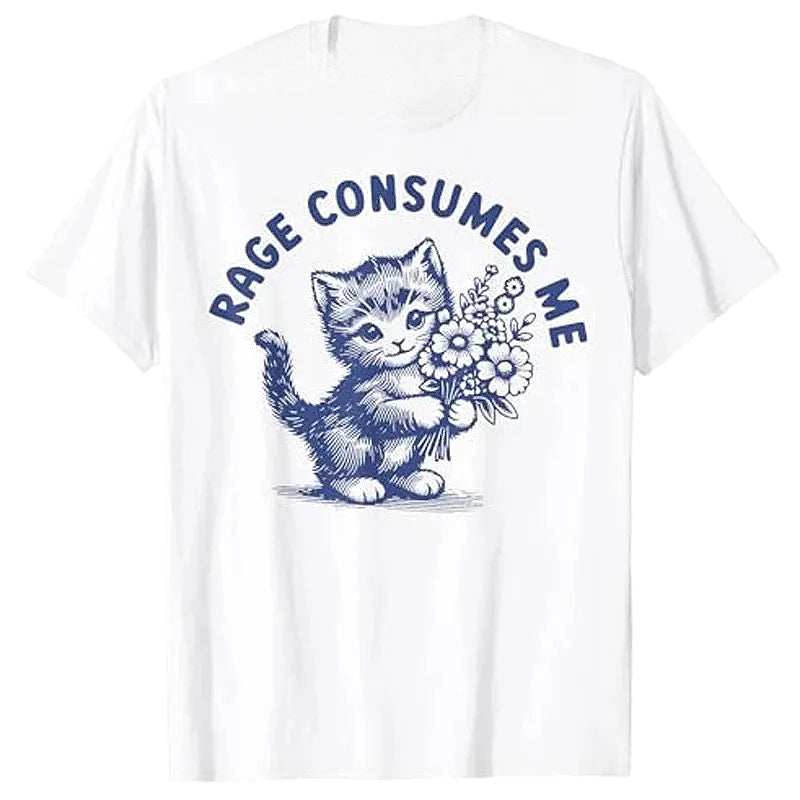Rage Consumes Me — Cat Flower Kitty Meme Women's Graphic Tee - Neon Districts