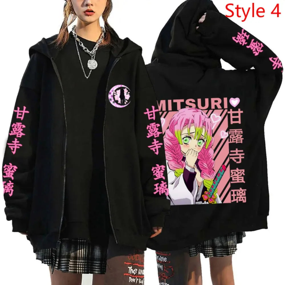 Demon Slayer Kanroji Mitsuri Zip Hoodie - Neon Districts