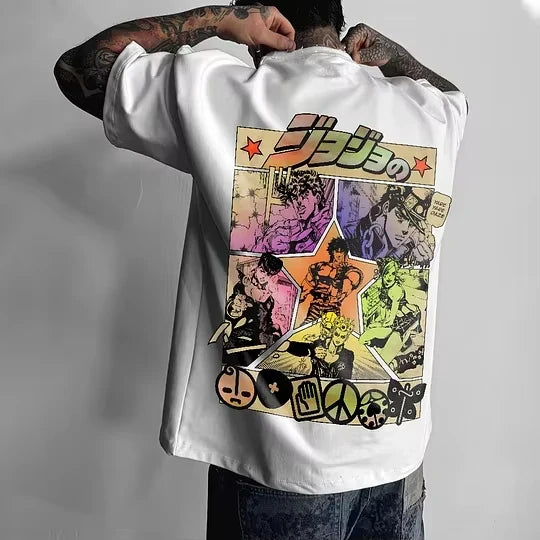 JoJo's Bizarre Adventure Harajuku Tee – Y2K Oversized Anime Shirt