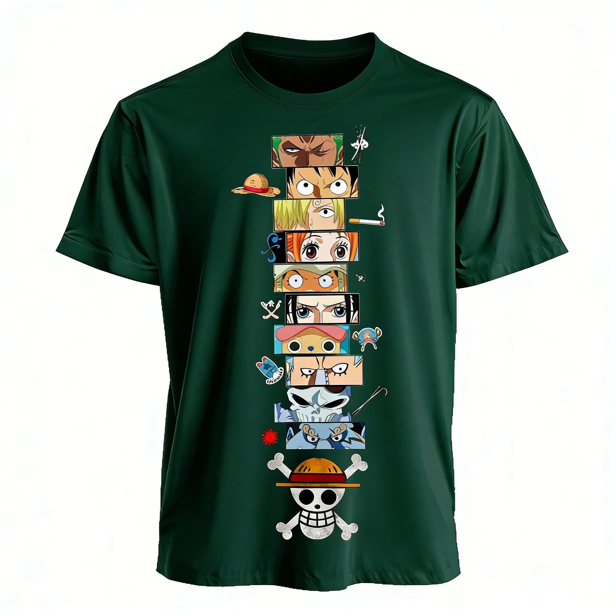 One Piece Graphic Tee – Luffy, Zoro & Ace Harajuku Print