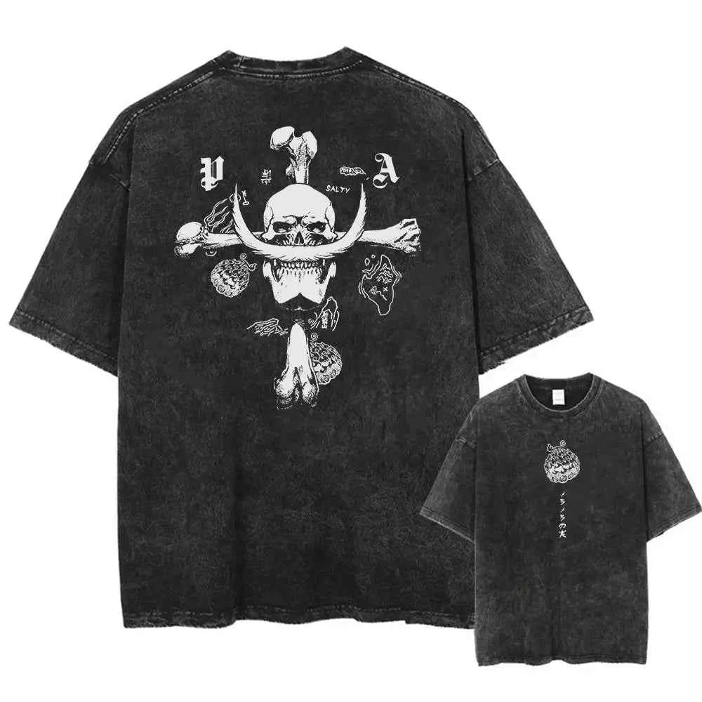 One Piece Skull Vintage Tee – Straw Hat Graphic Streetwear