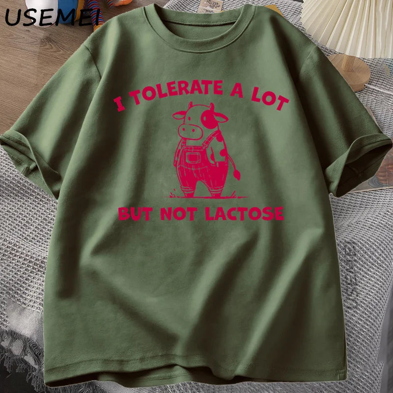 Lactose Intolerant — Cute Cow Y2K Humor Meme Graphic Tee - Neon Districts