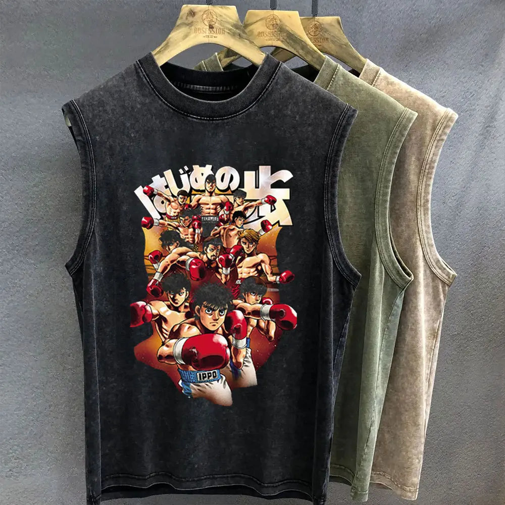 Hajime no Ippo — Vintage Washed Gym Tank Top - Neon Districts