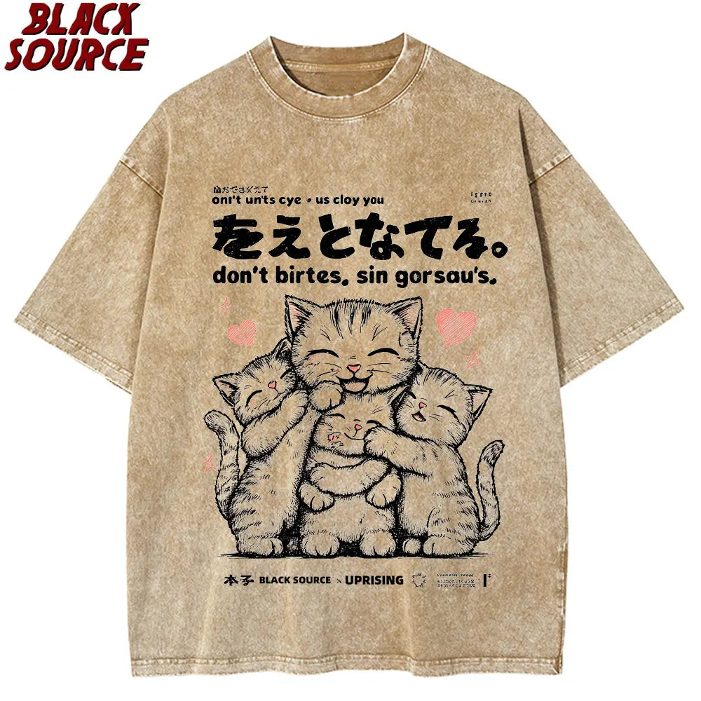 Japanese Kanji Cat — Oversized Korean Street Tee - Neon Districts
