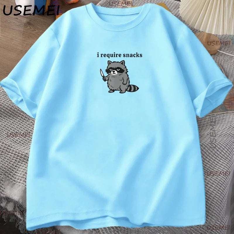 I Require Snacks — Raccoon Meme Graphic Tee - Neon Districts