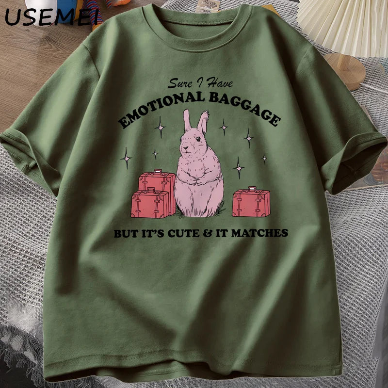 Sure, I Have Emotional Baggage — Vintage Rabbit Meme Women's Tee - Neon Districts