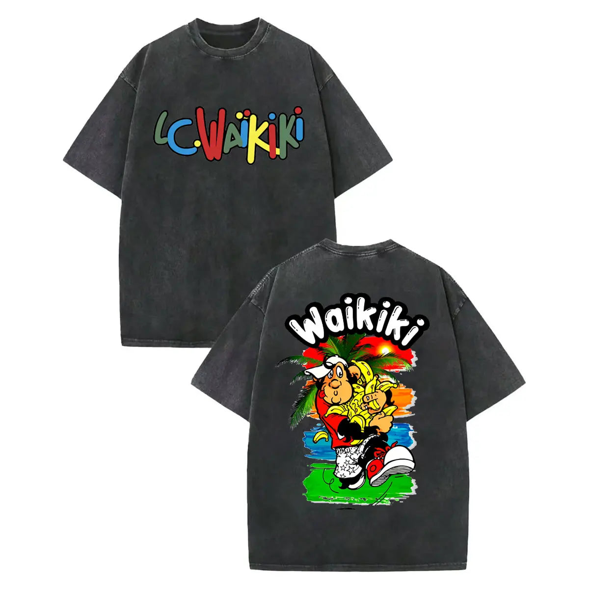 LC Waikiki Monkey — Vintage Washed Y2K Summer Graphic Tee - Neon Districts