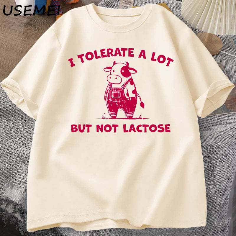 Lactose Intolerant — Cute Cow Y2K Humor Meme Graphic Tee - Neon Districts