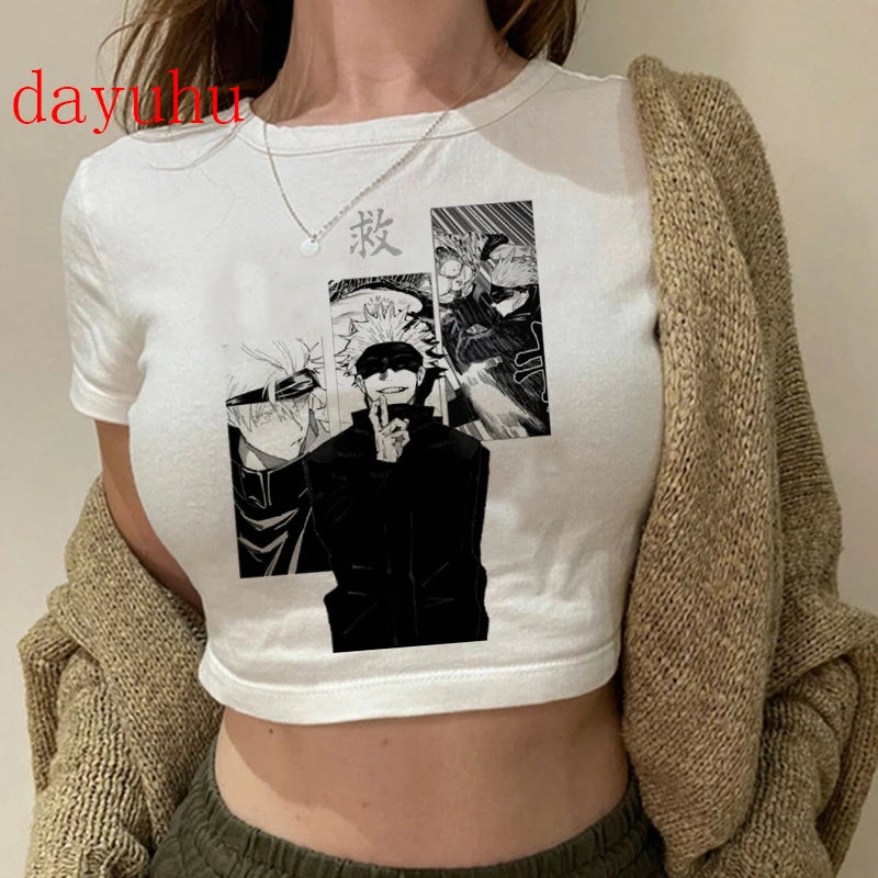 Jujutsu Kaisen Hip-Hop Crop Top – Y2K Gojo & Itadori Tee