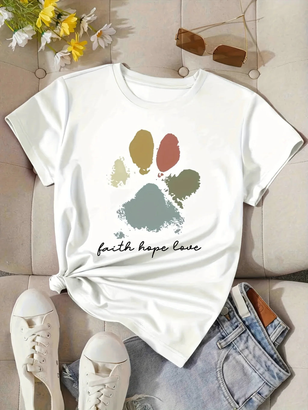 Faith Hope Love Paw Print Tee - Neon Districts