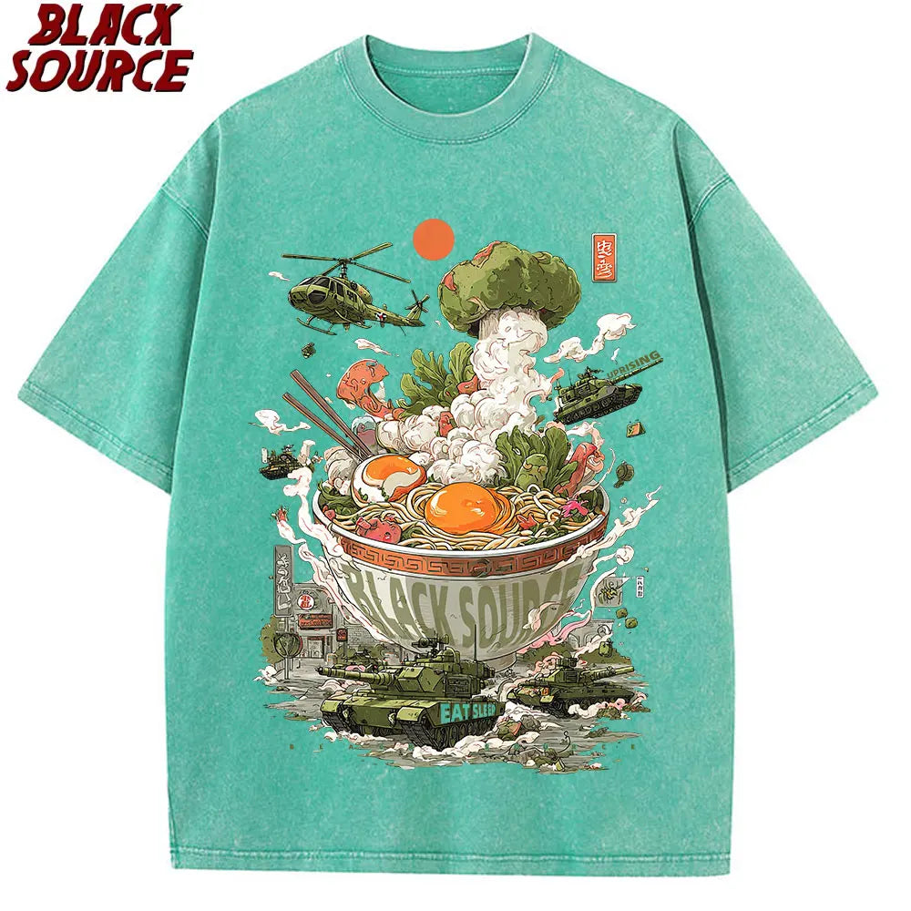Cat Eating Ramen — Vintage Japanese Noodles Graphic Tee - Neon Districts