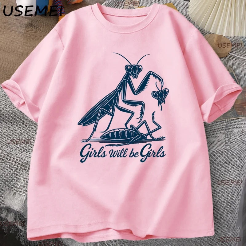 Girls Will Be Girls — Praying Mantis Feminist Graphic Tee - Neon Districts