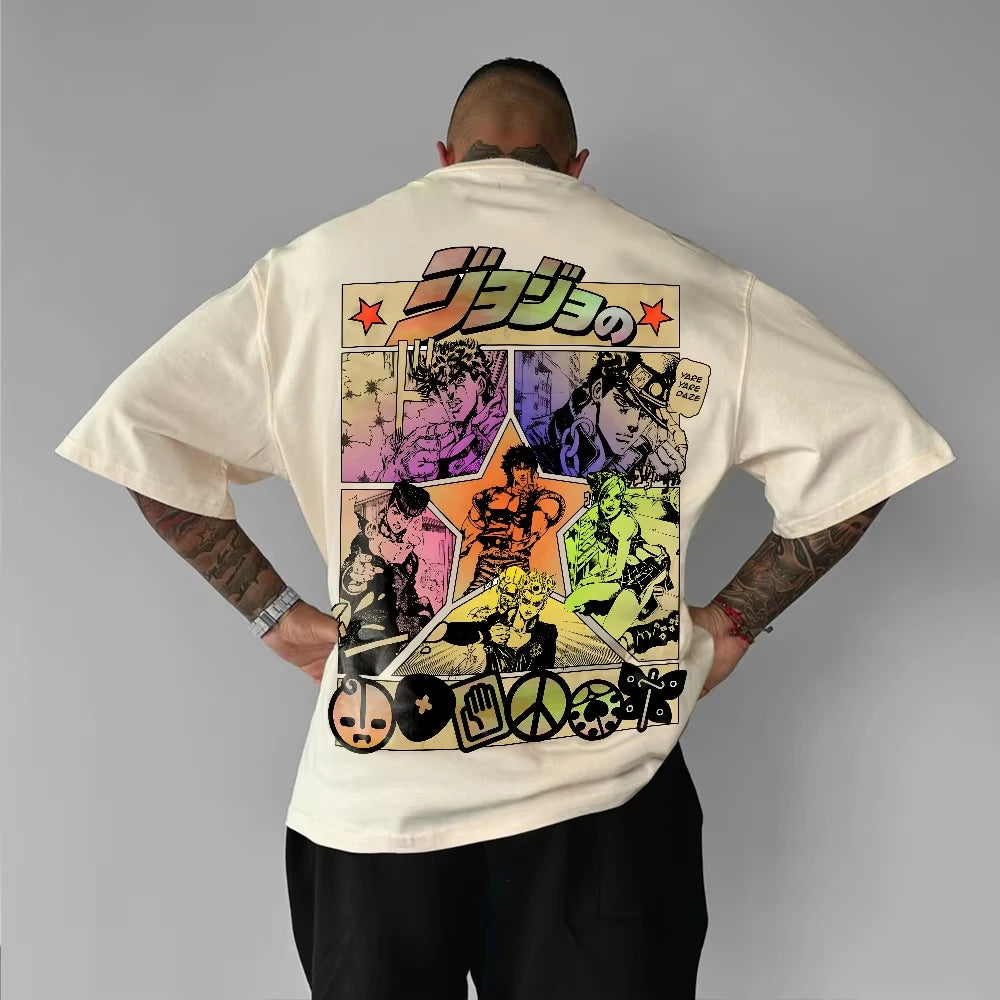 JoJo's Bizarre Adventure Harajuku Tee – Y2K Oversized Anime Shirt