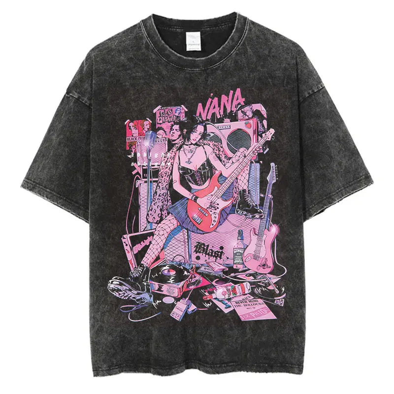 Nana Osaki Vintage Washed Tee – Harajuku Anime Retro Shirt