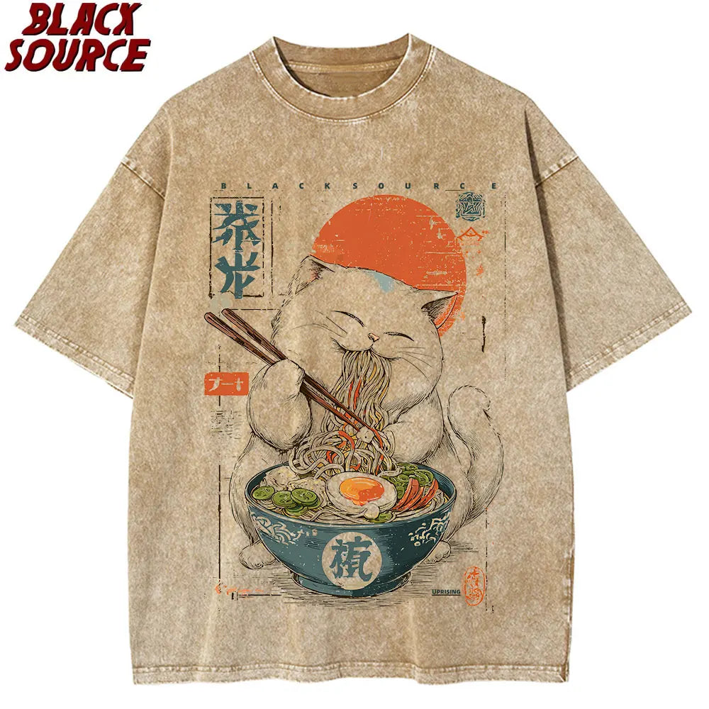 Kawaii Cat Ramen — Japanese Cartoon Graphic Tee - Neon Districts
