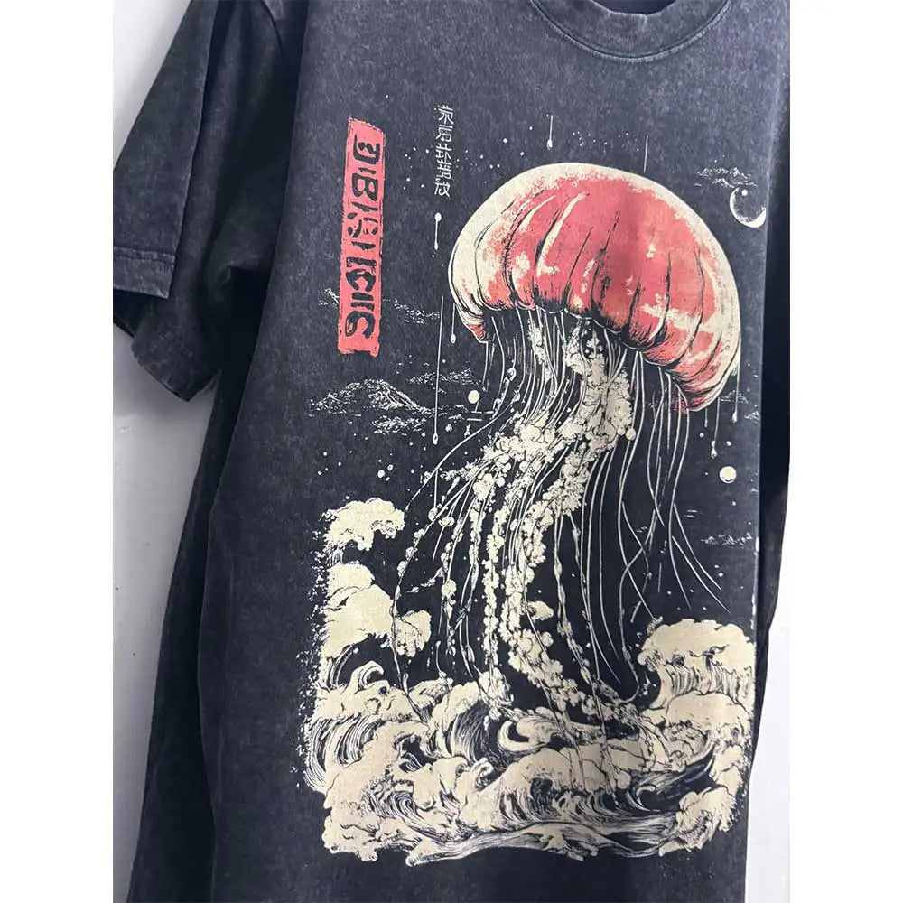 Jellyfish Print Oversized Tee – Japanese Harajuku Vintage Cotton