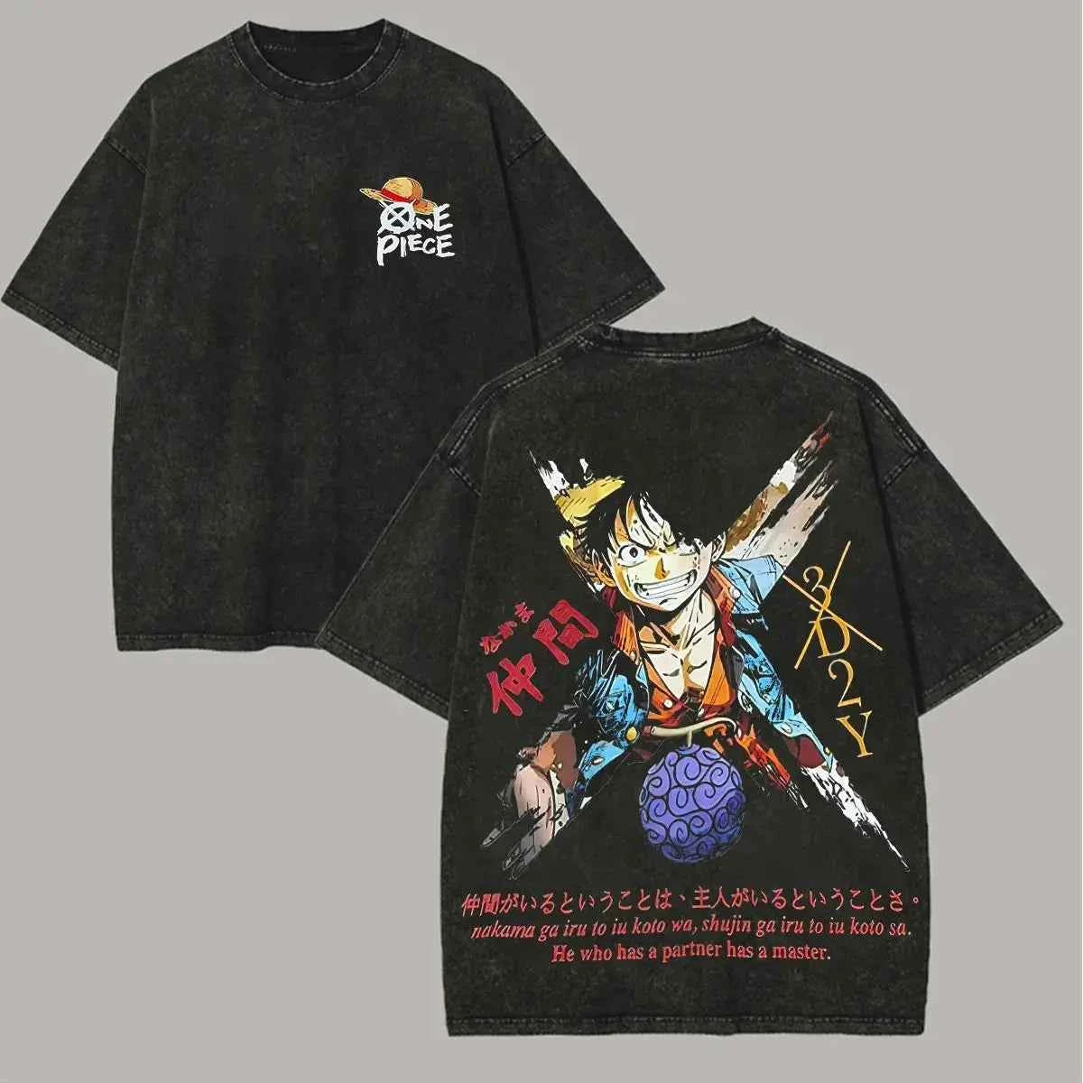 One Piece Vintage Wash Tee – Zoro, Luffy & Sanji Print