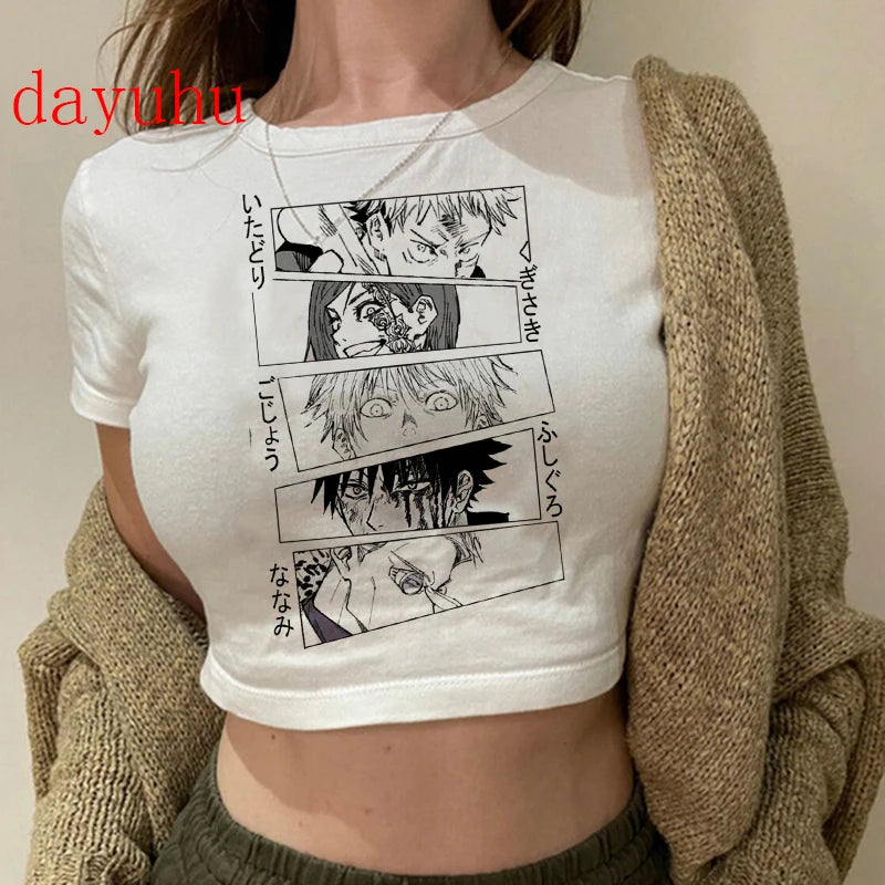 Jujutsu Kaisen Hip-Hop Crop Top – Y2K Gojo & Itadori Tee