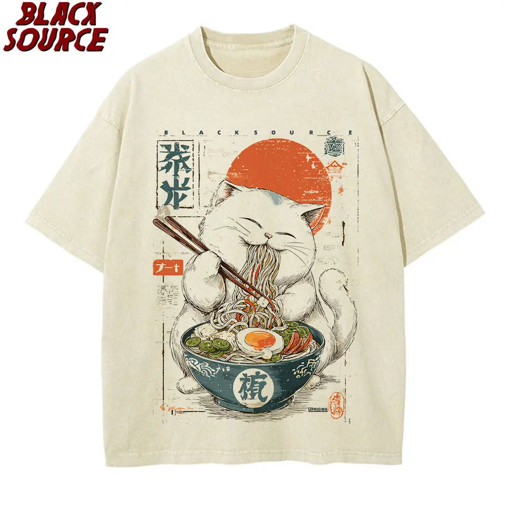 Kawaii Cat Ramen — Japanese Cartoon Graphic Tee - Neon Districts
