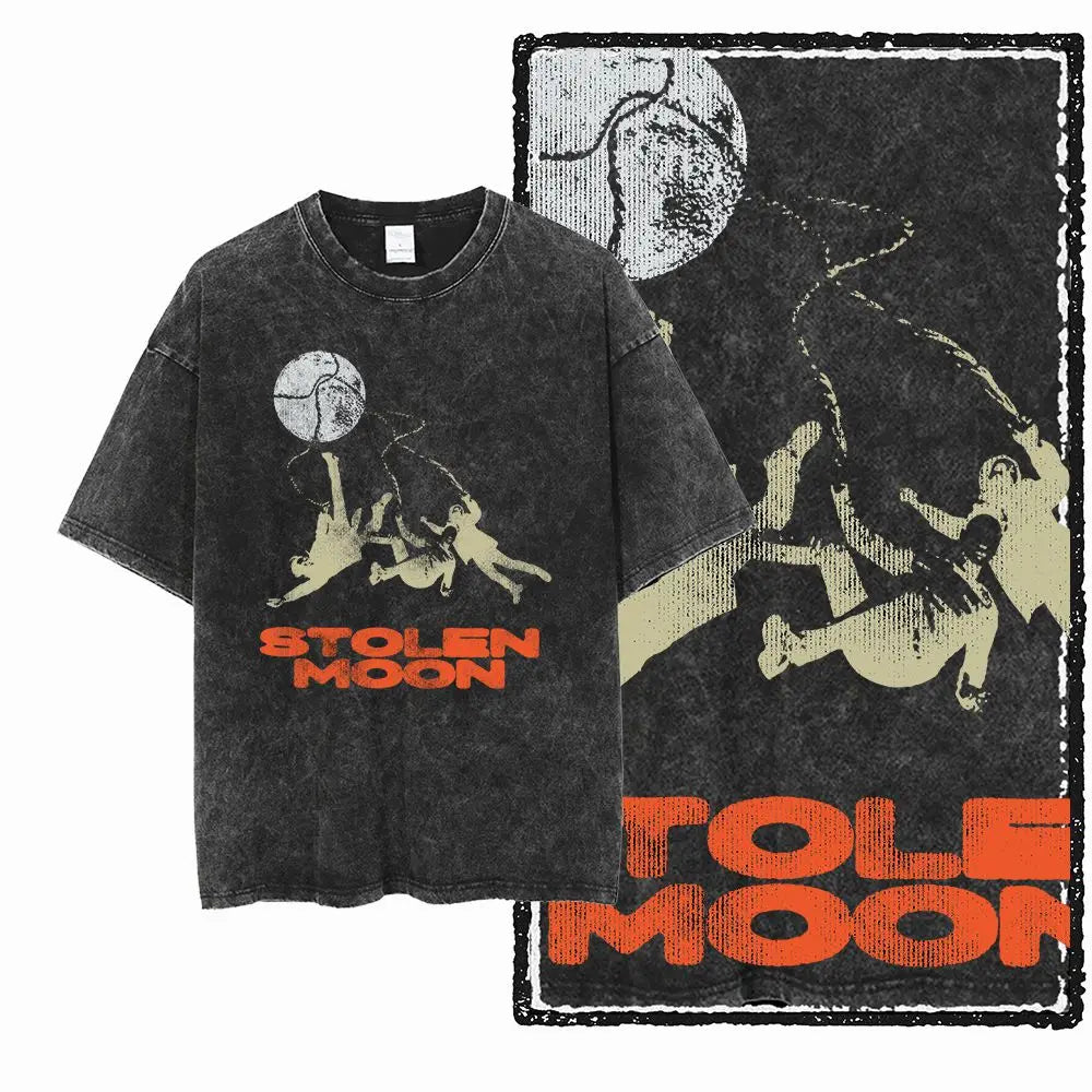G12 Acid Washed Black Streetwear Tee – Oversized Vintage O-Neck