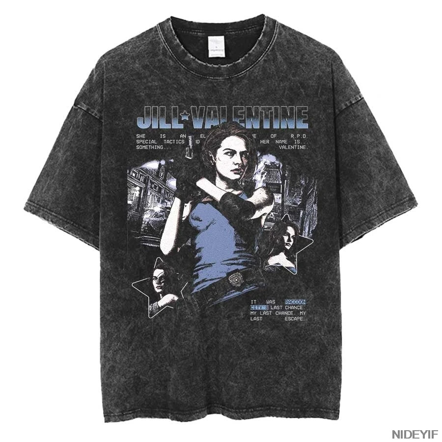 Resident Evil Leon Kennedy Vintage Oversized Tee – Biohazard Print