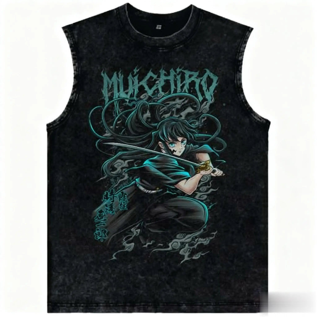 Demon Slayer — Harajuku Vintage Washed Tank Top - Neon Districts
