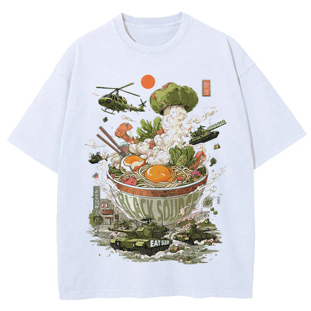 Cat Eating Ramen — Vintage Japanese Noodles Graphic Tee - Neon Districts