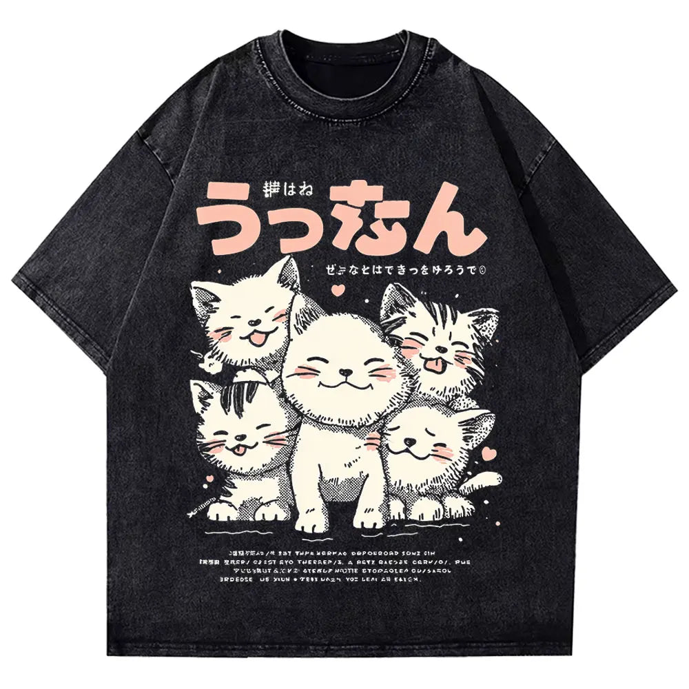 Japanese Kanji Cat — Oversized Korean Street Tee - Neon Districts