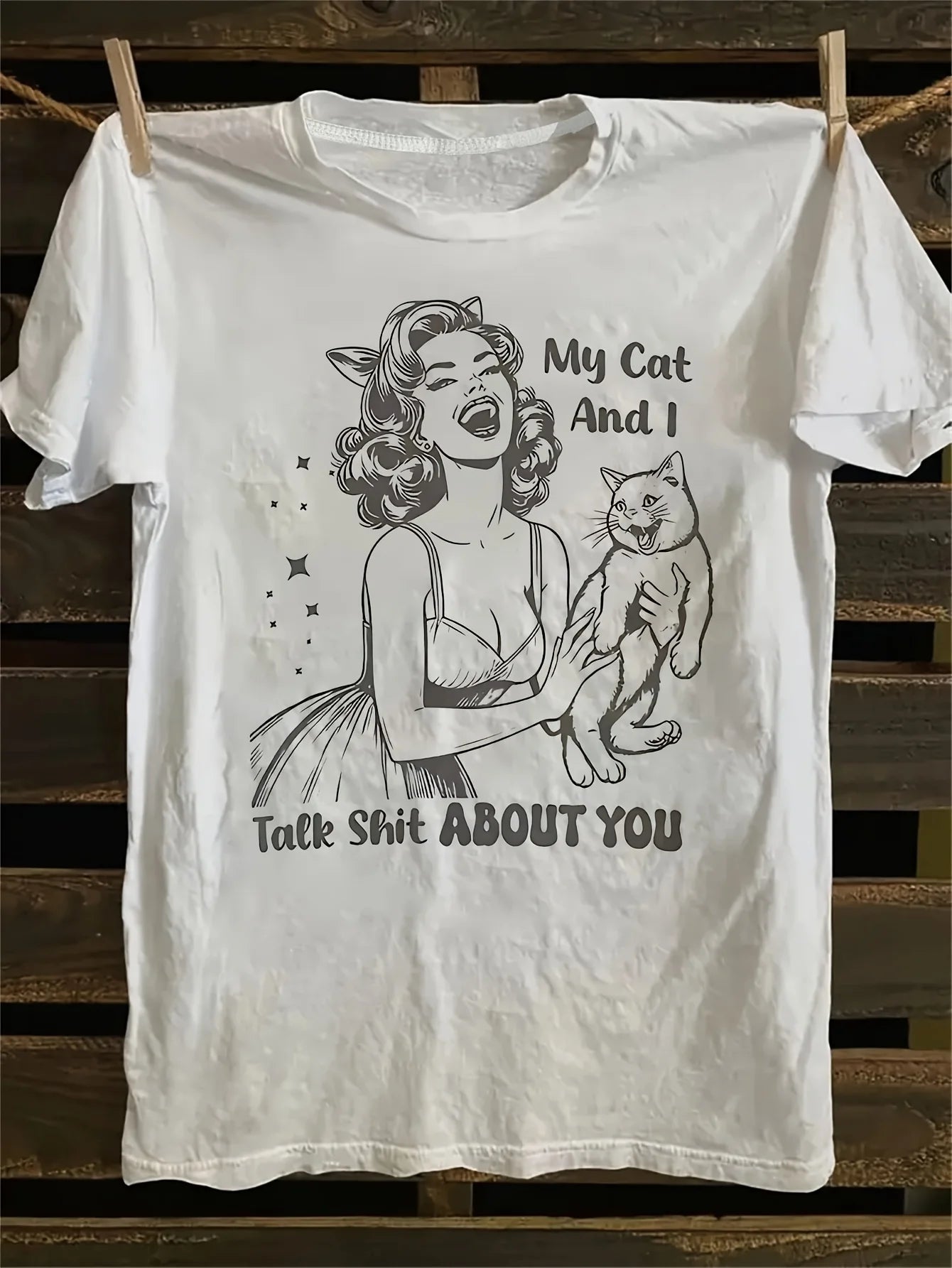 Retro Cartoon Cat & Woman — Vintage Women's Graphic Tee - Neon Districts