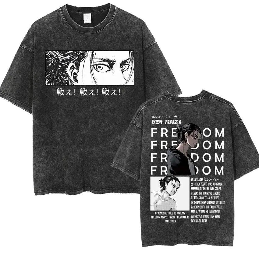 Attack on Titan Vintage Washed Tee – Oversized Streetwear