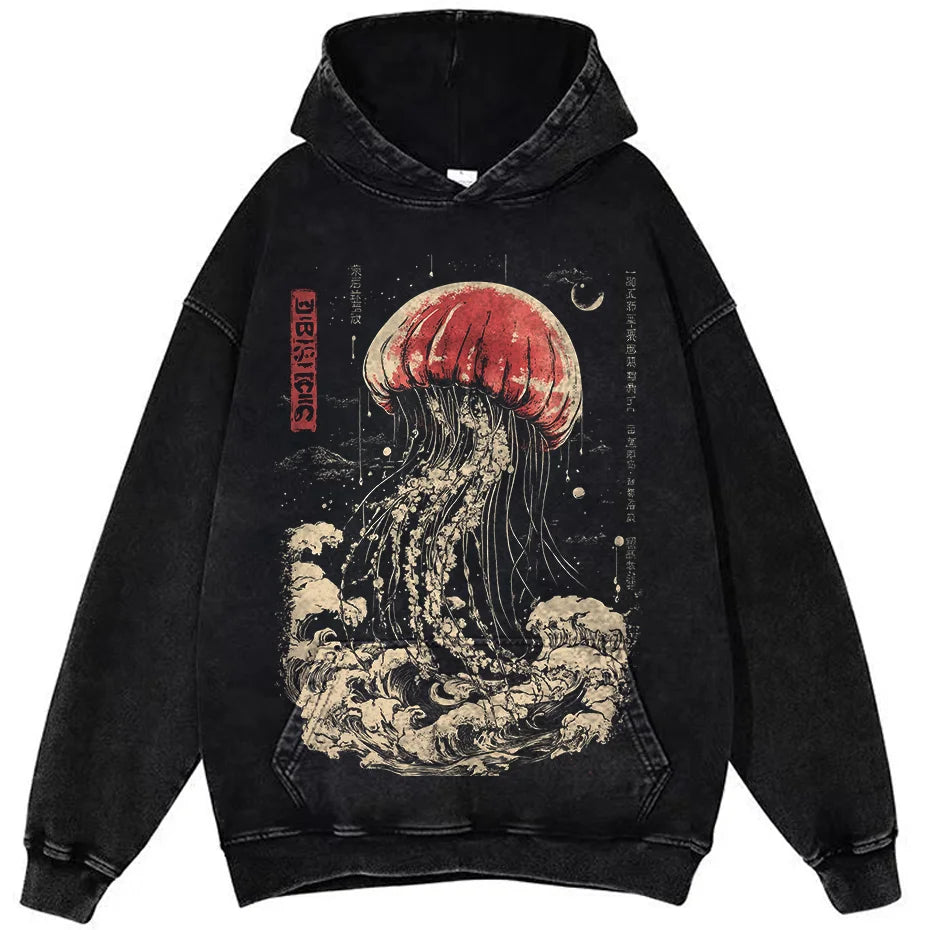 Jellyfish Print Oversized Tee – Japanese Harajuku Vintage Cotton