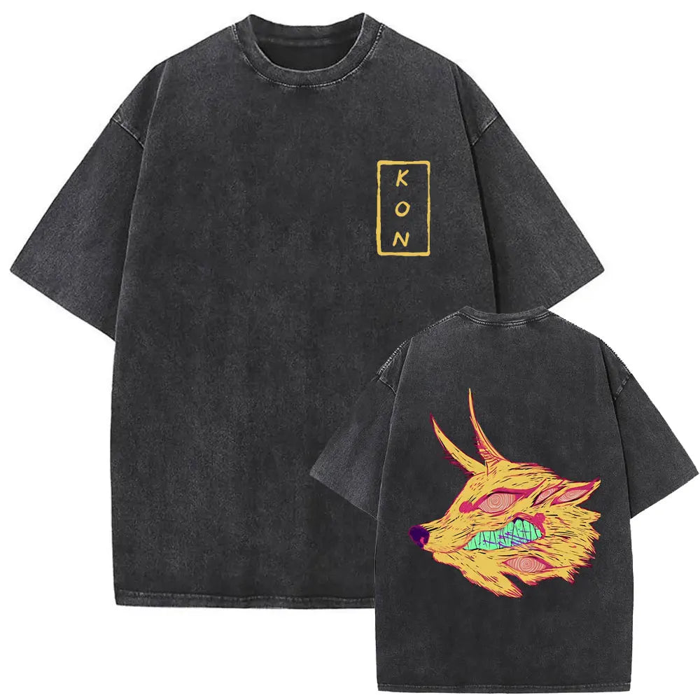 Chainsaw Man Denji & Pochita Vintage Tee – Washed Oversized Anime