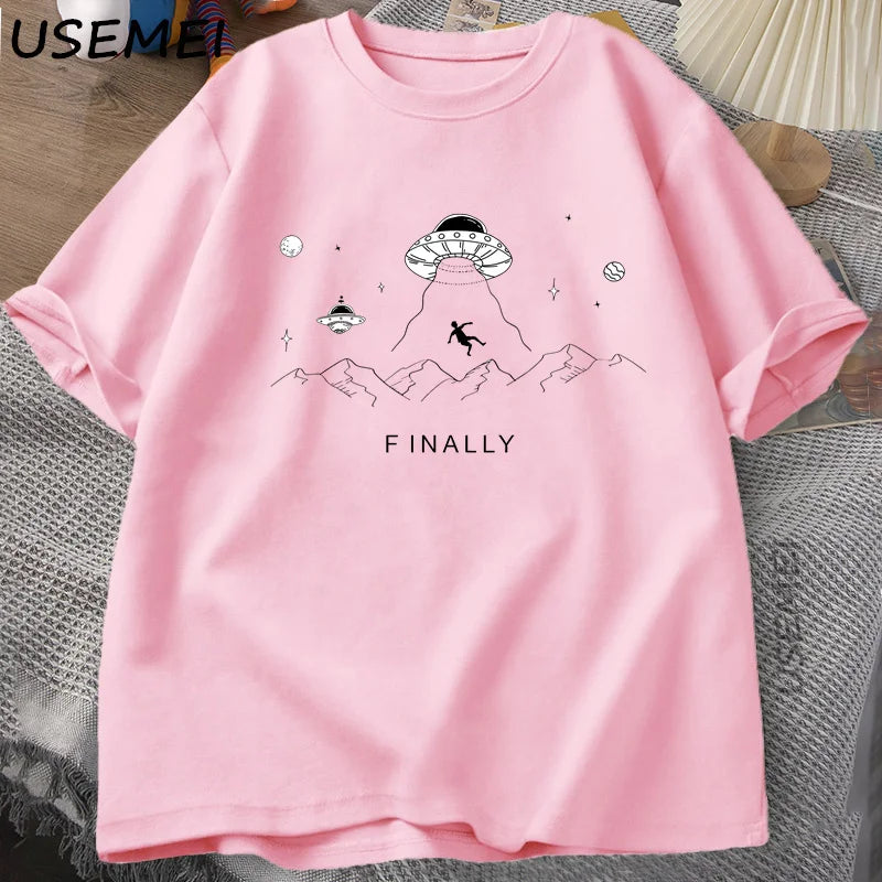 Alien Abduction Finally — UFO Humor Harajuku Oversized Graphic Tee - Neon Districts