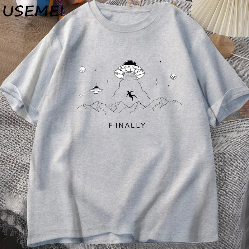Alien Abduction Finally — UFO Humor Harajuku Oversized Graphic Tee - Neon Districts