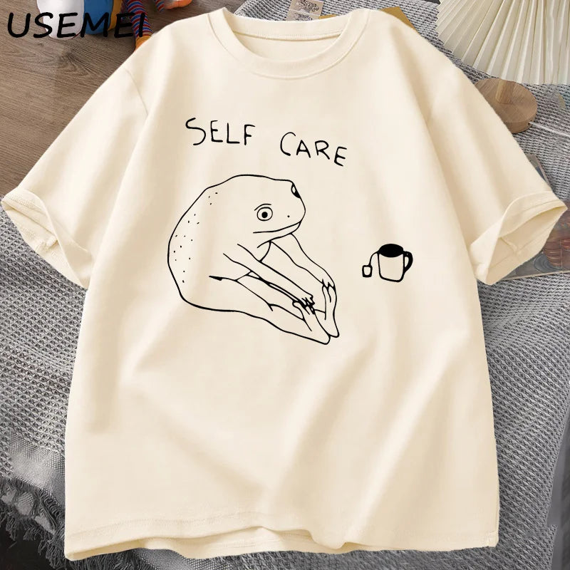Frog Self Care — Retro Cottagecore Meme Graphic Tee - Neon Districts