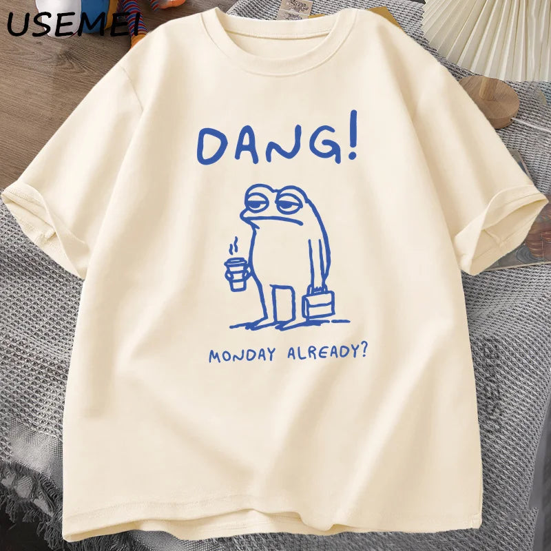 Dang, Monday Already — Cottagecore Frog Meme Graphic Tee - Neon Districts