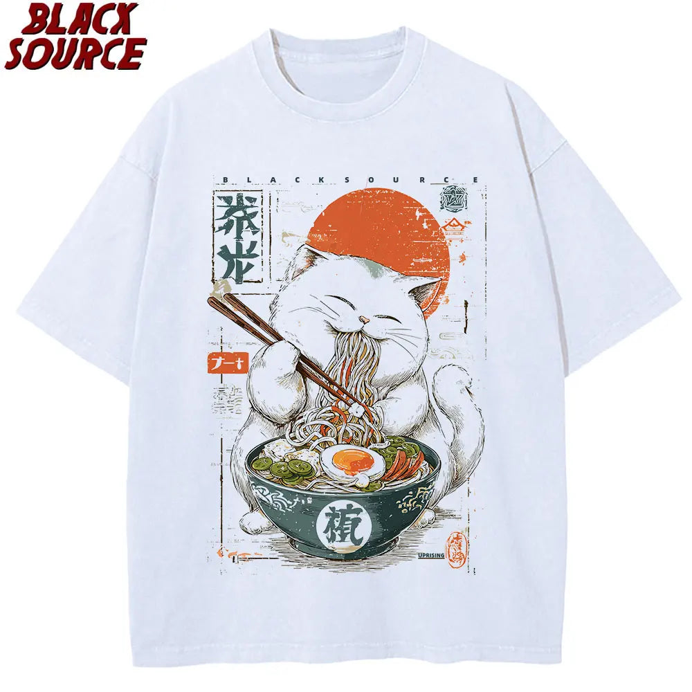 Kawaii Cat Ramen — Japanese Cartoon Graphic Tee - Neon Districts