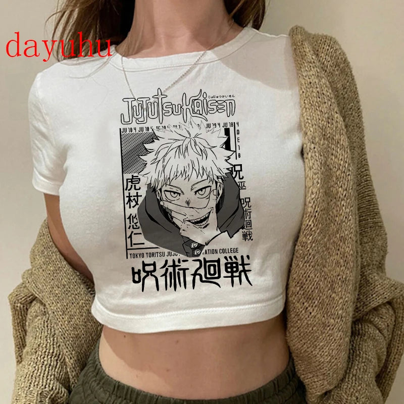 Jujutsu Kaisen Hip-Hop Crop Top – Y2K Gojo & Itadori Tee