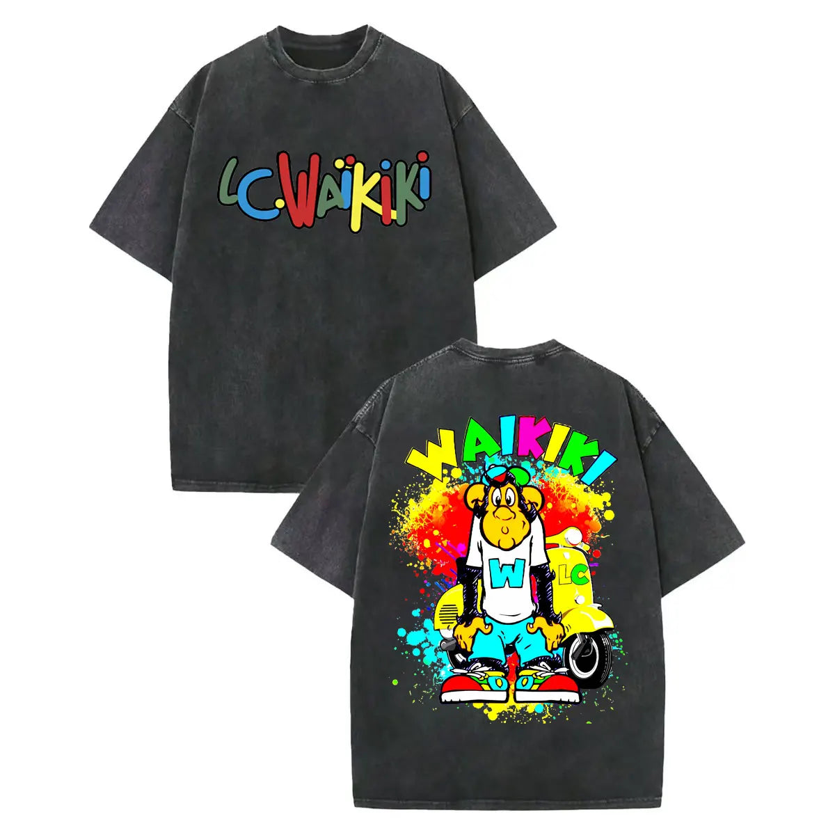 LC Waikiki Monkey — Vintage Washed Y2K Summer Graphic Tee - Neon Districts